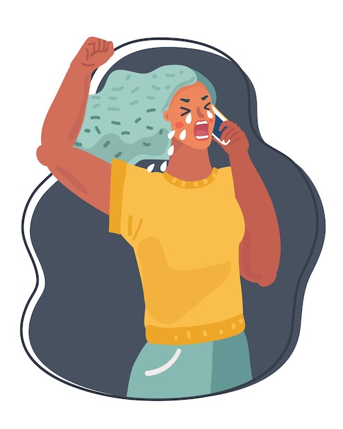 Frau mit Telefon, die weinend aussieht