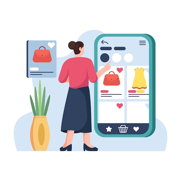 Frau online-shopping flache illustration