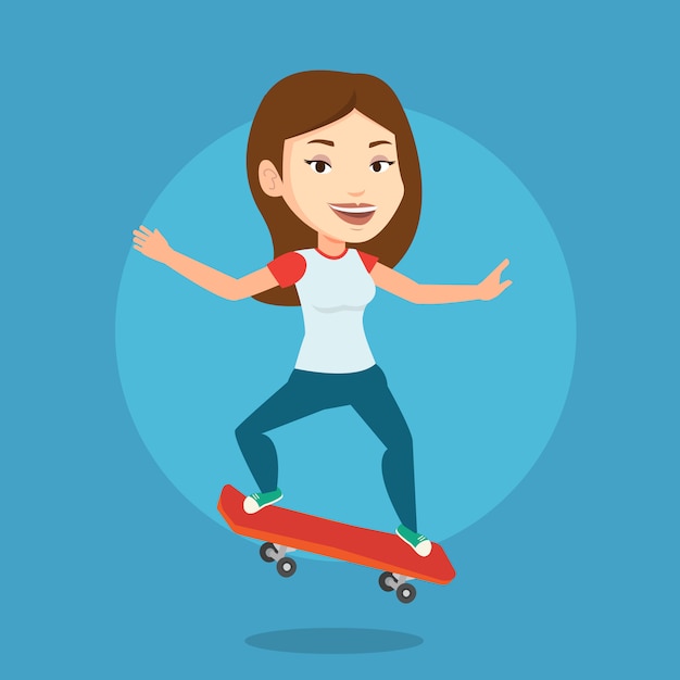Frau reitet Skateboard Vektor-Illustration.