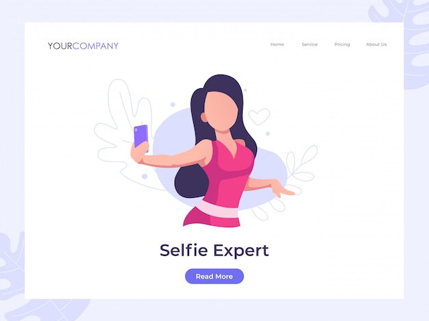 Vektor frau selfie landing page