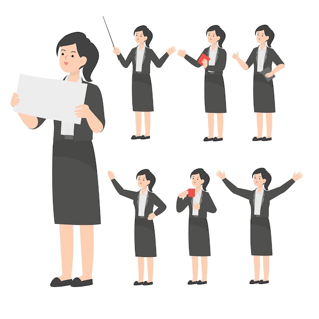 Frau Senioren, die im Büro arbeiten und Cartoons präsentieren
