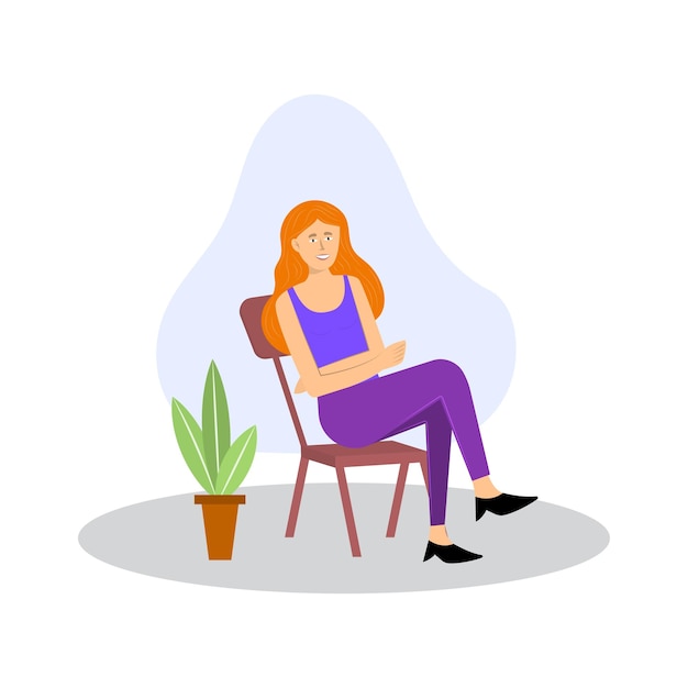 Frau sitzt auf einem Stuhl, Vektorillustration