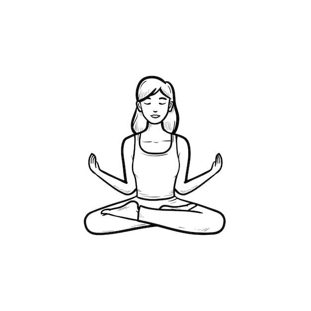 Frau sitzt in yoga-lotus-pose hand gezeichnete umriss-doodle-symbol. gesunder lebensstil, wellness, entspannungskonzept