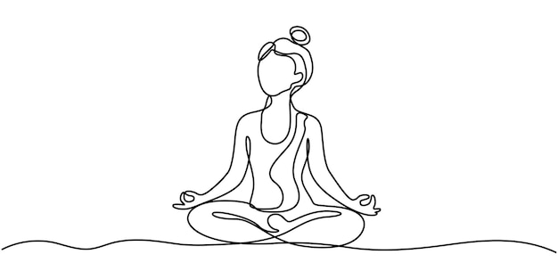 Frau sitzt Yoga Kontinuierliche Ein-Linien-Zeichnung Vektor-Illustration Junge Frau Mädchen Athletin geht
