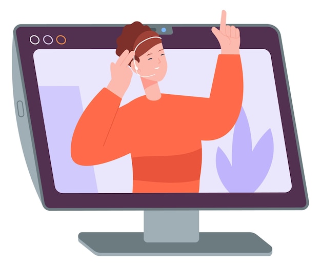 Frau spricht vom computerbildschirm symbol für videoanruf