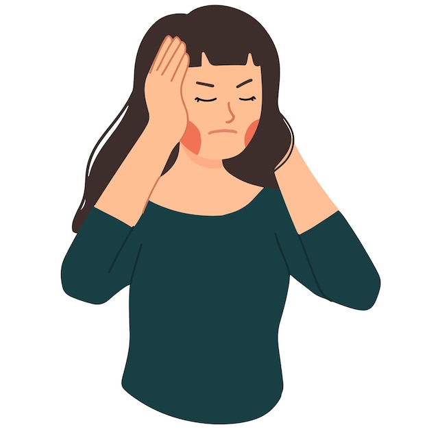 Frau wütend und hält ihre kopfschmerzen müde stress illustration