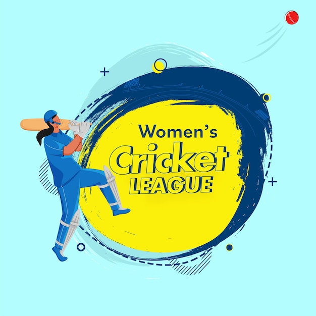 Frauen-cricket-liga-konzept mit indischer batter-spielerin auf abstraktem pinseleffekt-hintergrund