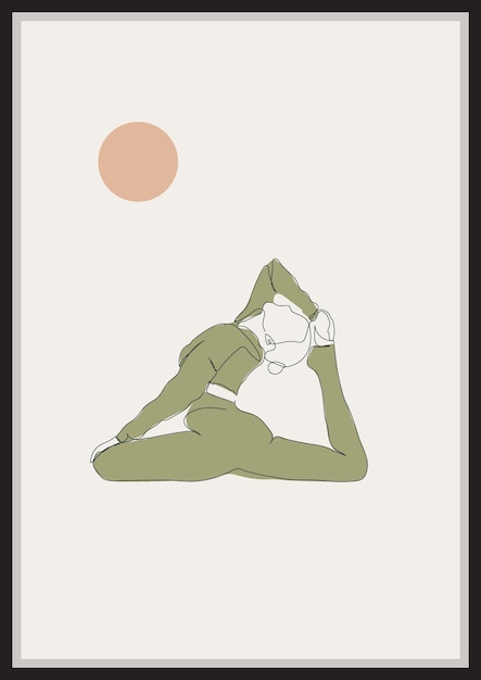 Frauen, die yoga machen, vektor-oneline-kunstillustration, modernes minimales druckbares poster, salbeigrün