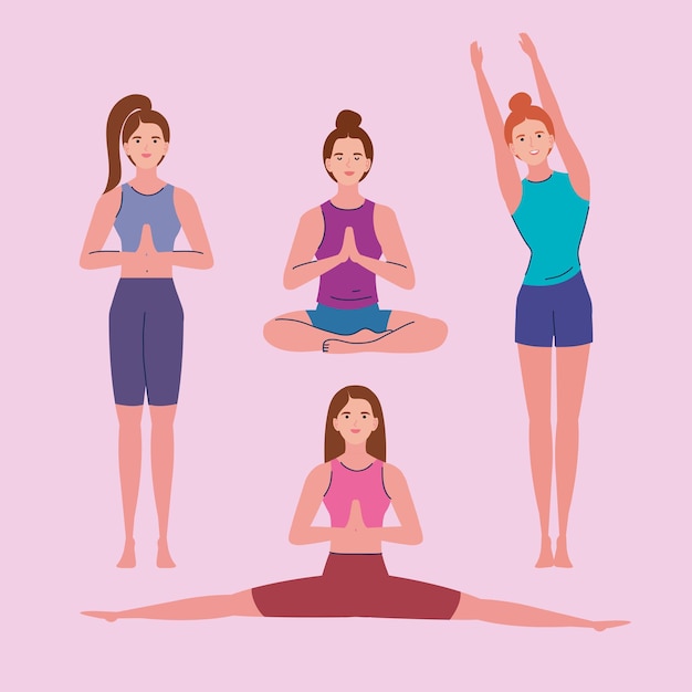 Vektor frauen, die yoga praktizieren