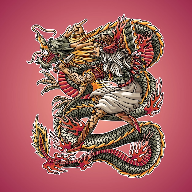 Vektor frauen-drache-tätowierungs-illustration
