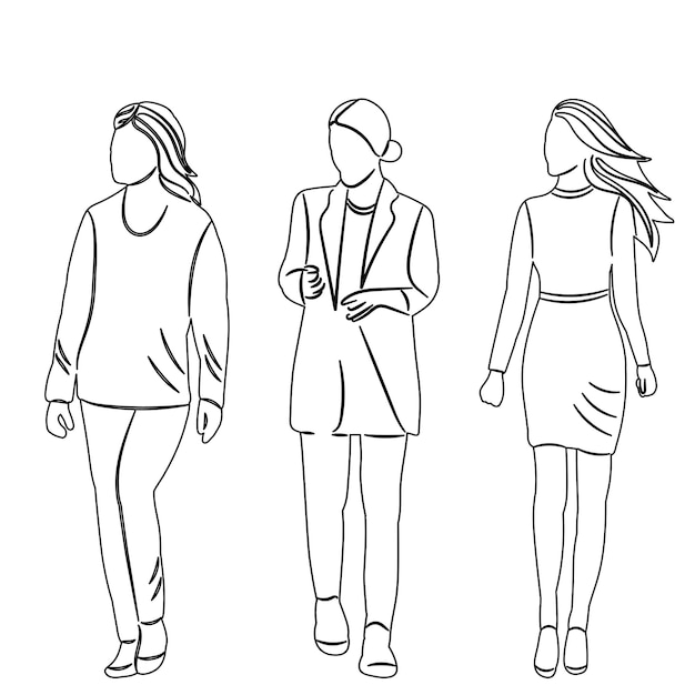 Frauen gehen Kontur Skizze Vektor