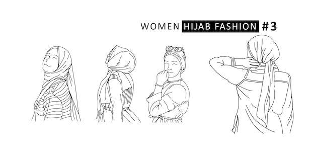 Frauen hijab mode muslimische vektorlinienkunst