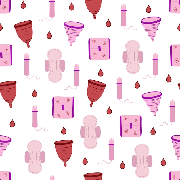 Vektor frauen hygiene und gesundheit musterdesign menstruation damenbinde tampon menstruationstasse illustration für hintergründe cover verpackung grußkarten textil- und saisondesign