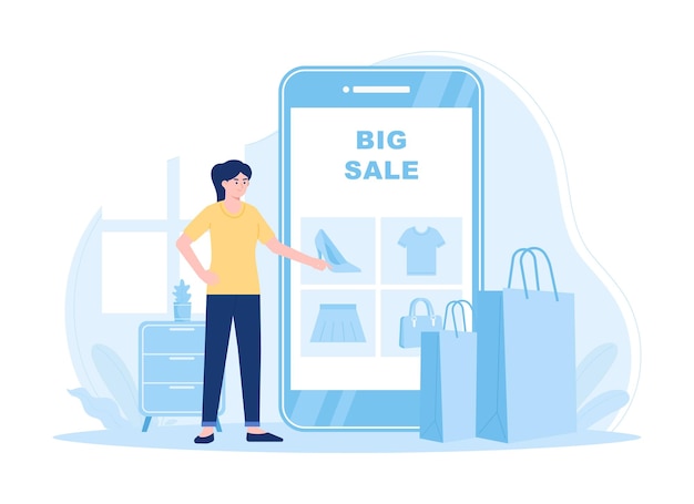 Frauen kaufen online Trend-Konzept-Flat-Illustration