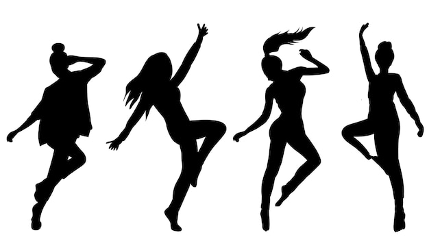 Frauen Mädchen tanzen schwarze Silhouette isoliert Vektor