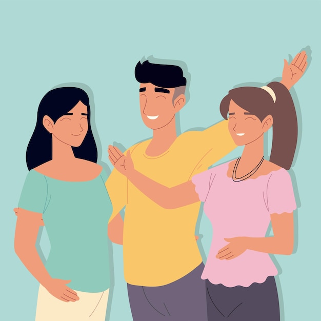 Frauen Männer Freunde zusammen lächelnd