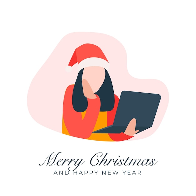 Frauen mit laptopillustration frohe weihnachten