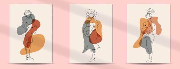 Frauen schwangere linie art-stil boho-poster für muttertag und frauentag