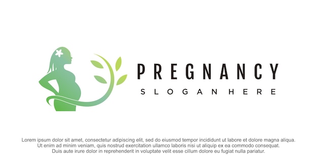 Frauen schwangeres logo-design mit premium-vektor des naturkonzepts