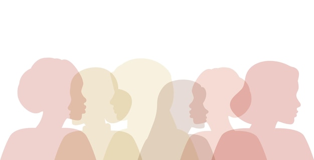 Frauen verschiedener ethnien zusammen silhouetten von frauen seitenansicht konzept des feminismus