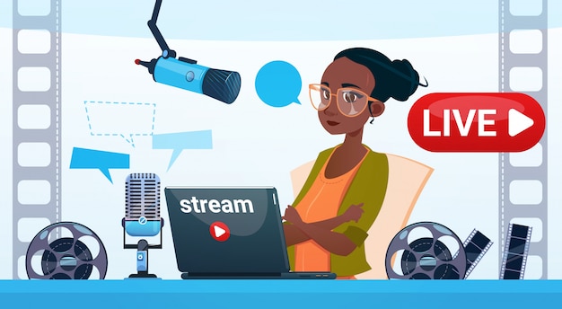 Frauen-Video-Blogger-Online-Stream-Blogging-Abonnement-Konzept