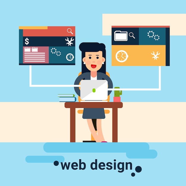 Frauen-web-designer-arbeitsplatz-grafikdesign-hintergrund