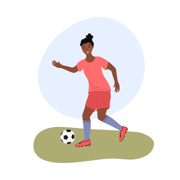 Frauenfußball frauenfußballspiel vektorillustration einer afroamerikanischen frau, die fußball spielt