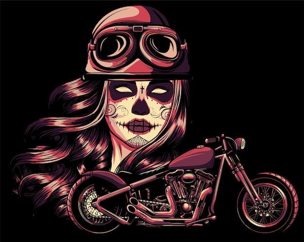 Vektor frauenkopf auf motorrad-vektorillustration