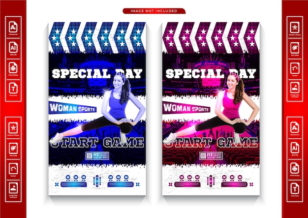 Frauensport-flyer-social-media-geschichten oder banner-design-vorlage premium-vektor