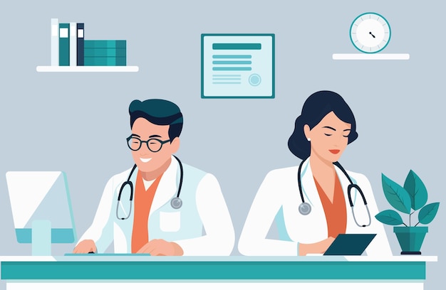 Frauliche und männliche Ärzte im Krankenhaus Medizinische Konzeptillustration