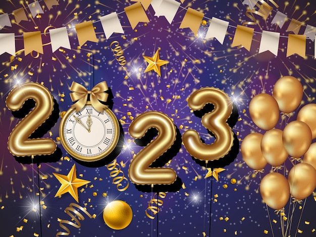 Free vector 2023 frohes neues jahr goldene zahlen hintergrunddesign