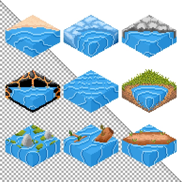 Free vector wasser isometrisches pixel-art-spiel-asset