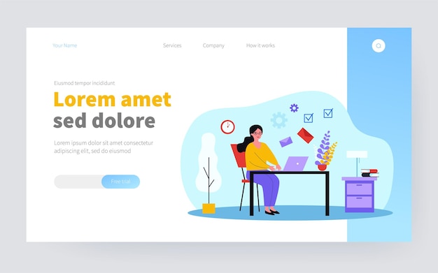 Freelancer E-Mail in der Nacht. Frau, die am Laptop arbeitet, flache Vektorgrafiken von Briefen sendet und empfängt. Freiberuflich, Zeitmanagementkonzept für Banner, Website-Design oder Landing-Webseite