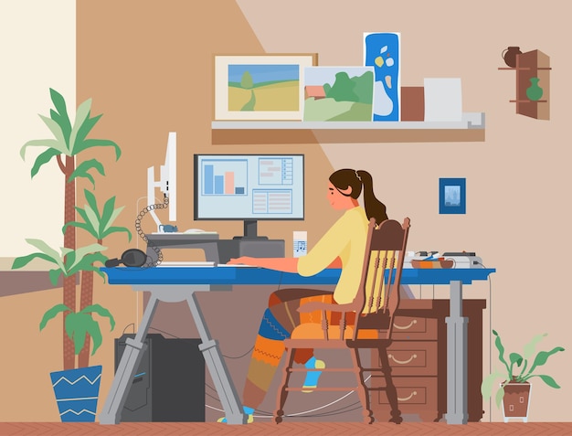 Freiberuflerin, die zu Hause am Computer arbeitet