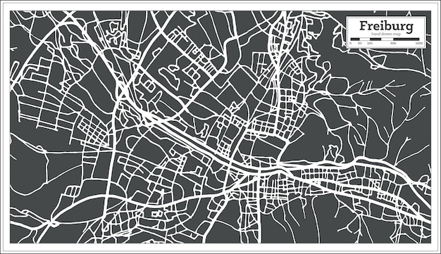 Freiburg Deutschland Stadtplan im Retro-Stil. Übersichtskarte. Vektor-Illustration.