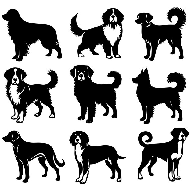 Freie Vektor-Handgezeichneter Hundesilhouette auf weißem Hintergrund