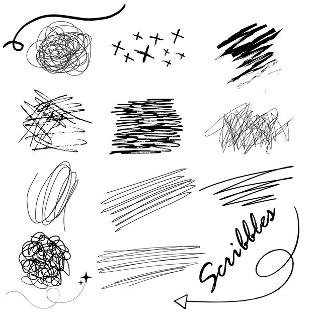 Freie vektor-handgezeichneter scribble-set-illustrationssammlung