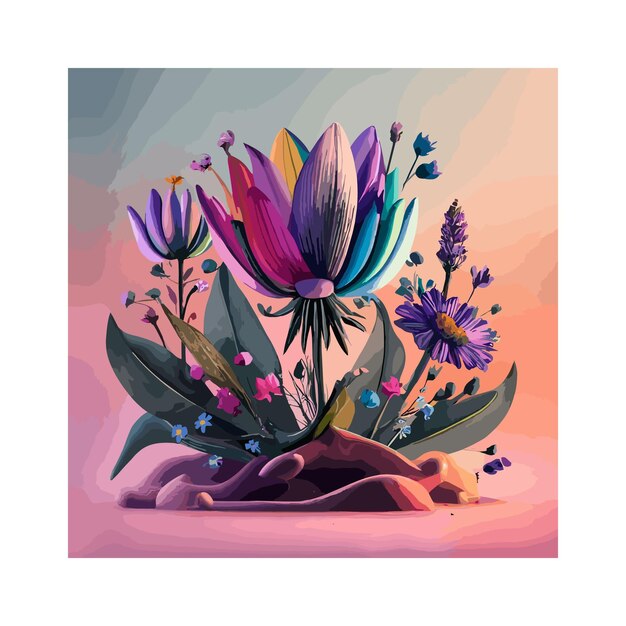 Vektor freie vektorfarbige schöne wildblumen-illustration