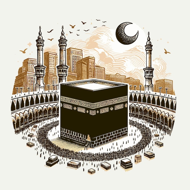 Freie vektorheilige kaaba in mekka, saudi-arabien, von hand gezeichnete skizze vektorillustration