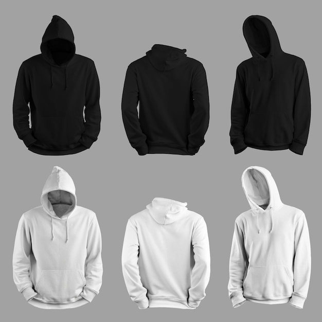 Freie Vektorillustrationssatz mit weißem und schwarzem Hoodie