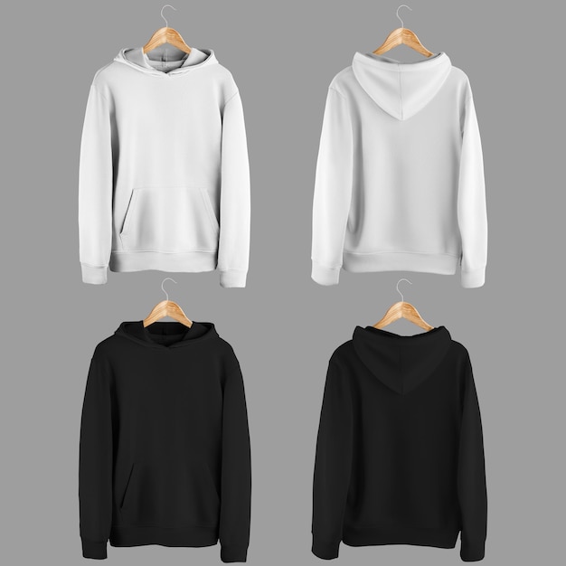 Freie Vektorillustrationssatz mit weißem und schwarzem Hoodie