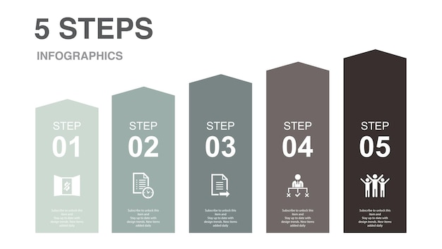 Vektor freier eintritt warteliste bewerbung entscheidung erfolgssymbole infografik-design-layout-vorlage kreatives präsentationskonzept mit 5 schritten