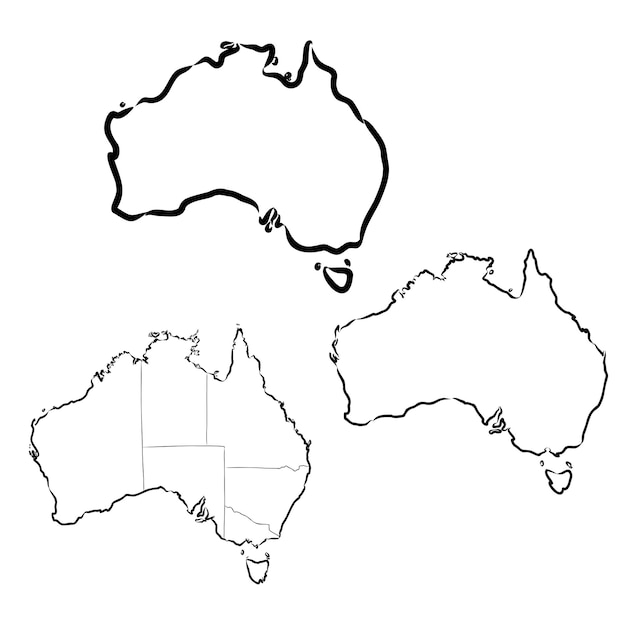 Freihändige Australien-Kartenskizze auf weißer Hintergrundvektorillustration