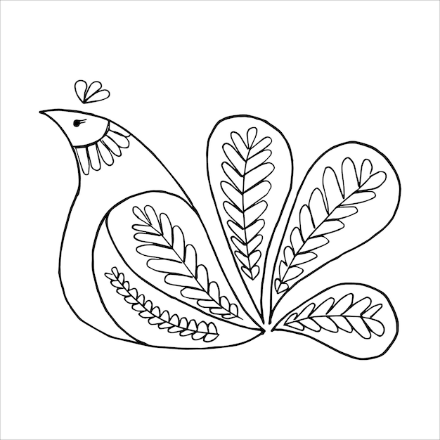 Freihand gezeichneter stilisierter stolzer hühnervogel im gekritzel- oder skizzenstil