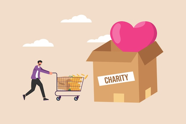 Freiwilliger, der münzen in wohltätigkeitsbox legt charity-day-konzept flache vektorgrafik isoliert