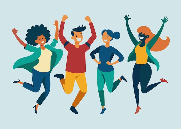 Freudige Freunde springen zum Feiern lebendige Vektorillustration für den Freundschaftstag