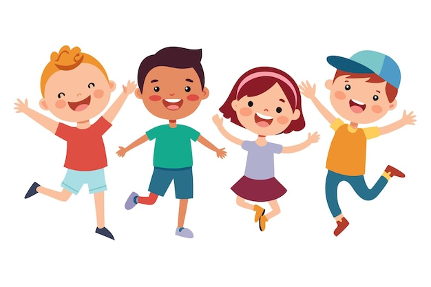 Freudige Kinder, die zusammen springen