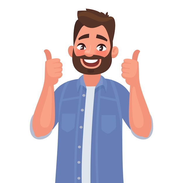 Freudiger Mann zeigt Geste cool. Ich mag. im Cartoon-Stil