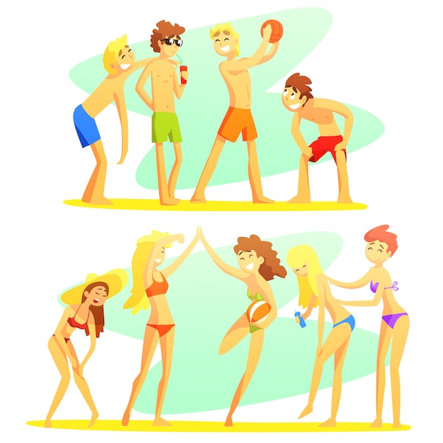 Freunde am strand urlaub bunte illustration