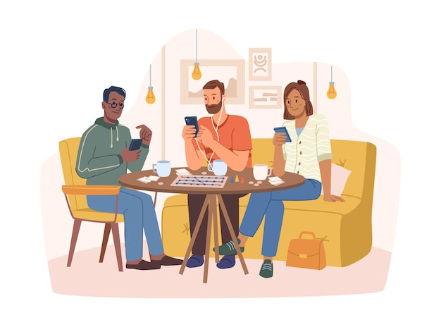 Freunde der Smartphone-Sucht versammelten sich im Café